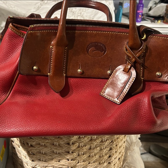 Dooney & Bourke Red and Brown Leather Satchel - Picture 1 of 8